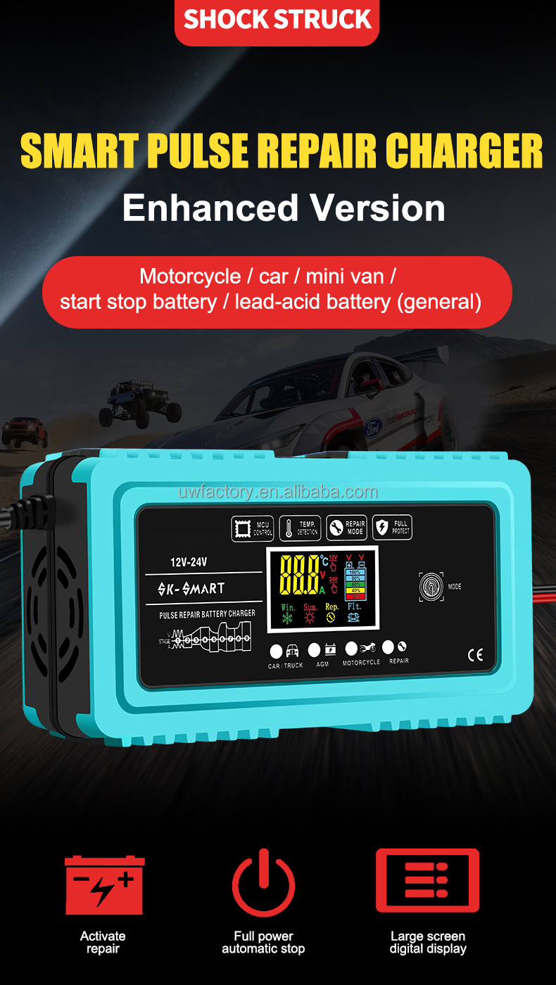 Fast Charging Speed 7-Stage Auto Lead Acid Battery Charger 12V 6A 24V 3A for LiFePO4 Lithium 12V/24V Motorcycle Battery