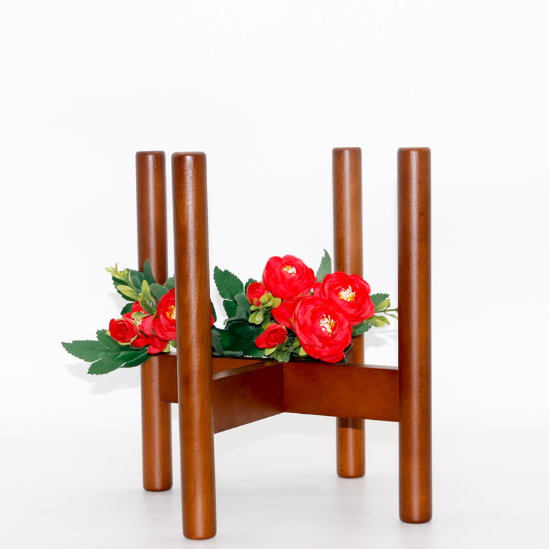 Natural Wooden Plant Stand with Walnut stained color Beech wooden Planter 8" Inch EXCLUDING White Ceramic Pot