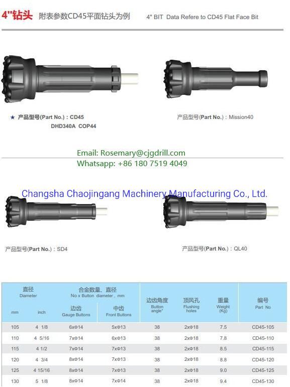 DHD340 Cop44 115mm Down The Hole Hammer DTH Drilling Button Bits Manufacturers