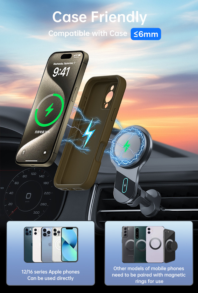 Car Phone Holder with Ultra-Thin Fan Cooling and Strong Magnetic Suction for Iphone 15 Pro Max Charger