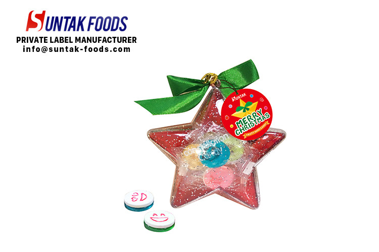 Seasonal candy Christmas tree and star smile candy for promotion