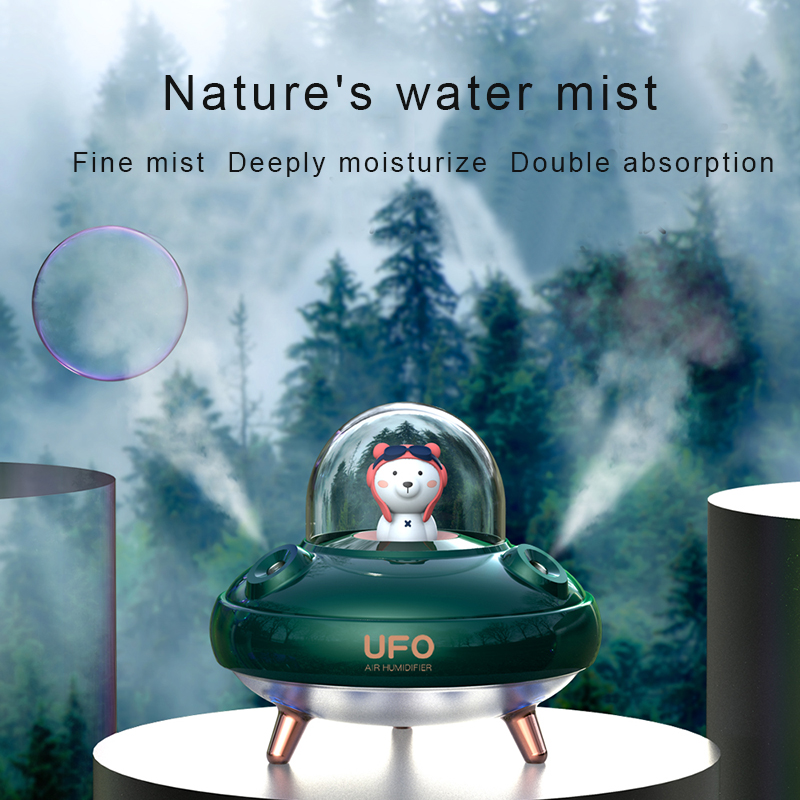 400ML Cute Design UFO Humidifier Double Spray Humidification Quiet Rechargeable USB Humidifier With Colorful Night Light