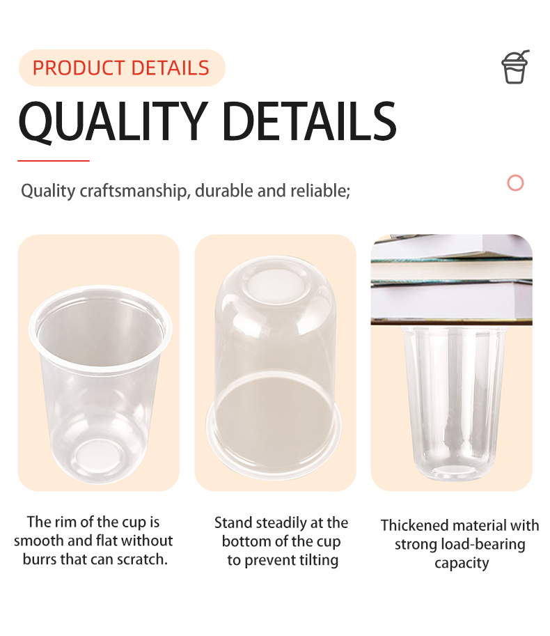 Customized PET Material 12-ounce U-shaped Coffee Cups Clear Disposable Boba Milktea Bubble Tea Plastic Cup with Lids