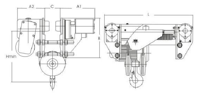 Wire Rope Sling Low Headroom Trolley Hoist 3 Ton 2.8-7.8 m/min Lifting Speed
