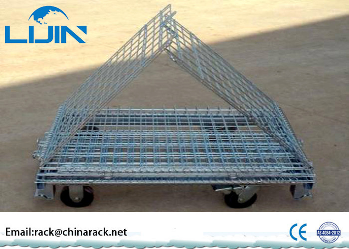 Zinc Finish Rigid Rolling Wire Mesh Cages With Foot Brakes / Castors
