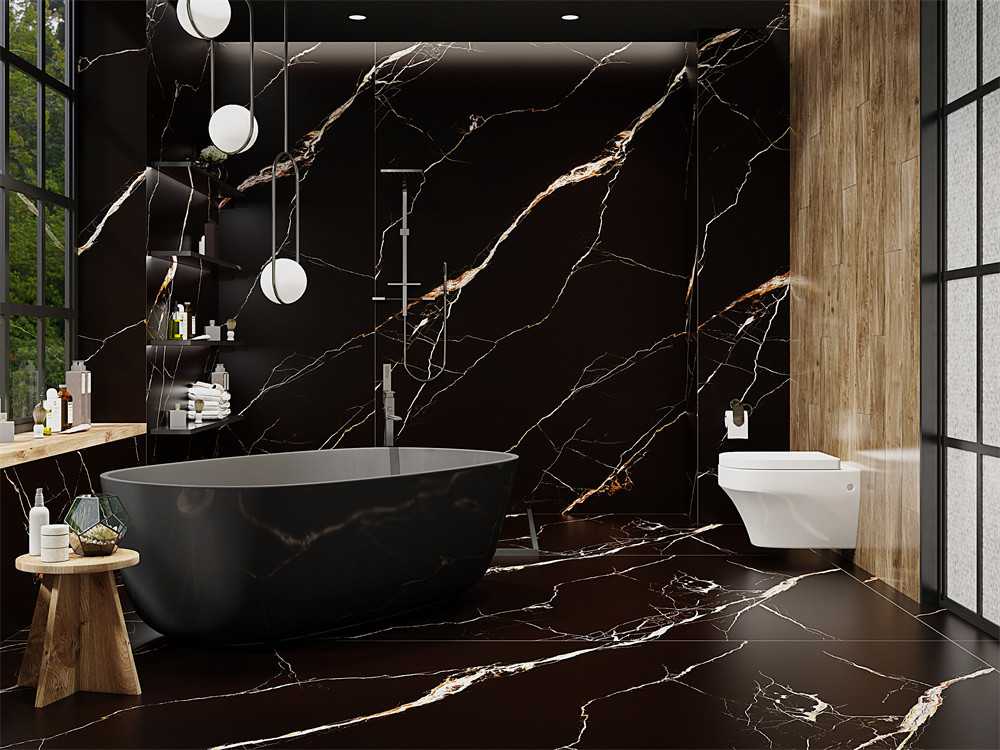 Black 1600x3200mm Big Slabs And Matt Glazed Porcelain Sintered Stone Slab For Bedroom Design
