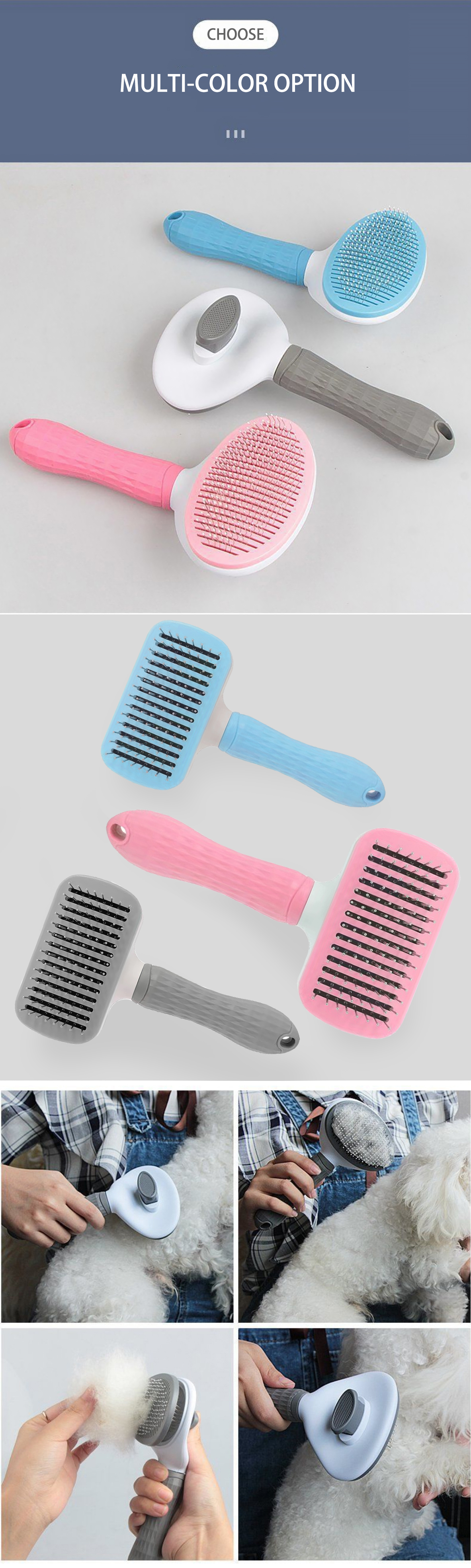 Pet Hair Remover Comb Portable Self Cleaning Slicker Brush Cats Dogs Reusable