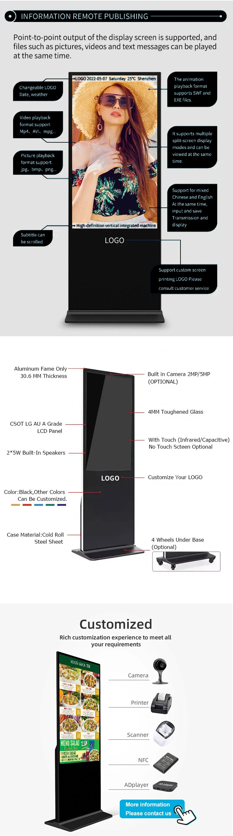 Waterproof High Definition Outdoor Signage Display Android Exhibition Floor Standing