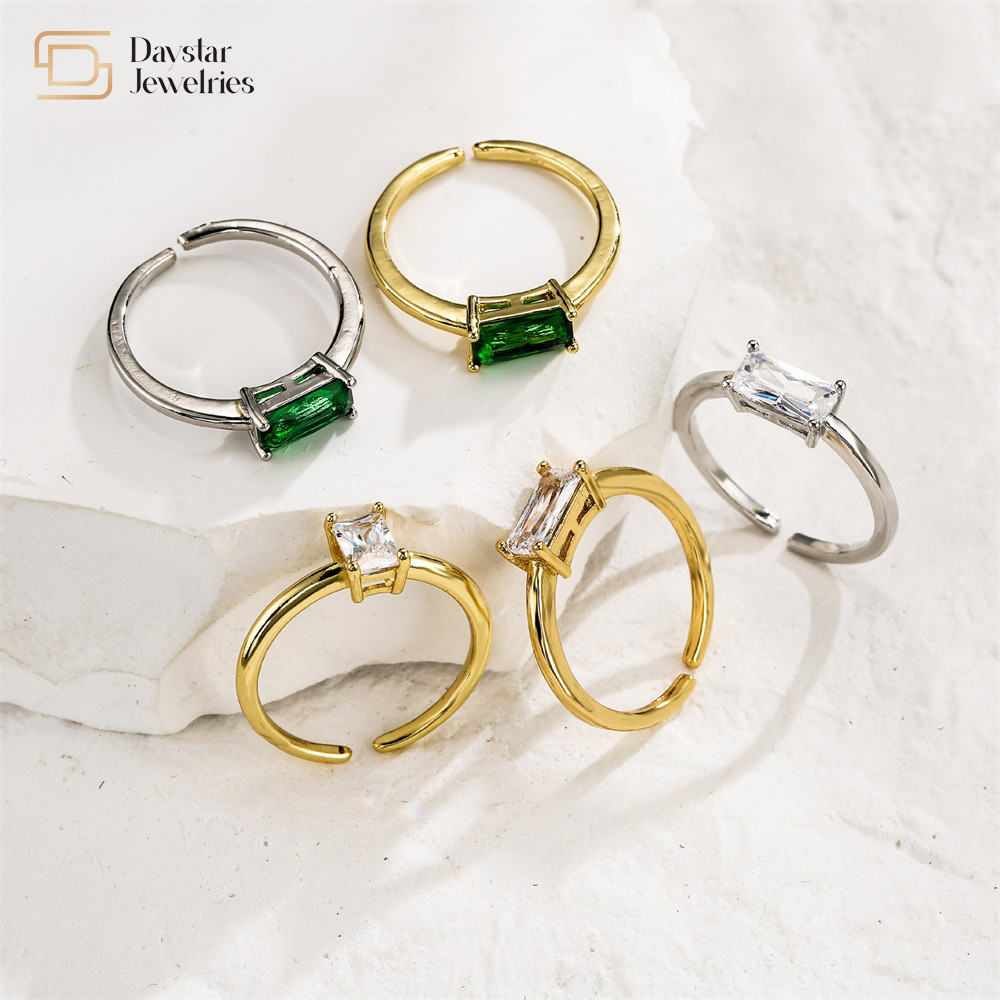 Square Crystal Zircon 18k Diamond Rings Gold Plated Adjustable Opening