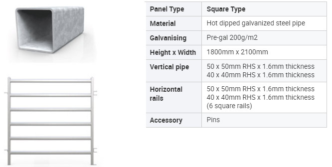 Welded Metal 40x40mm Tube Heavy Duty Cattle Panel 2.1m Width