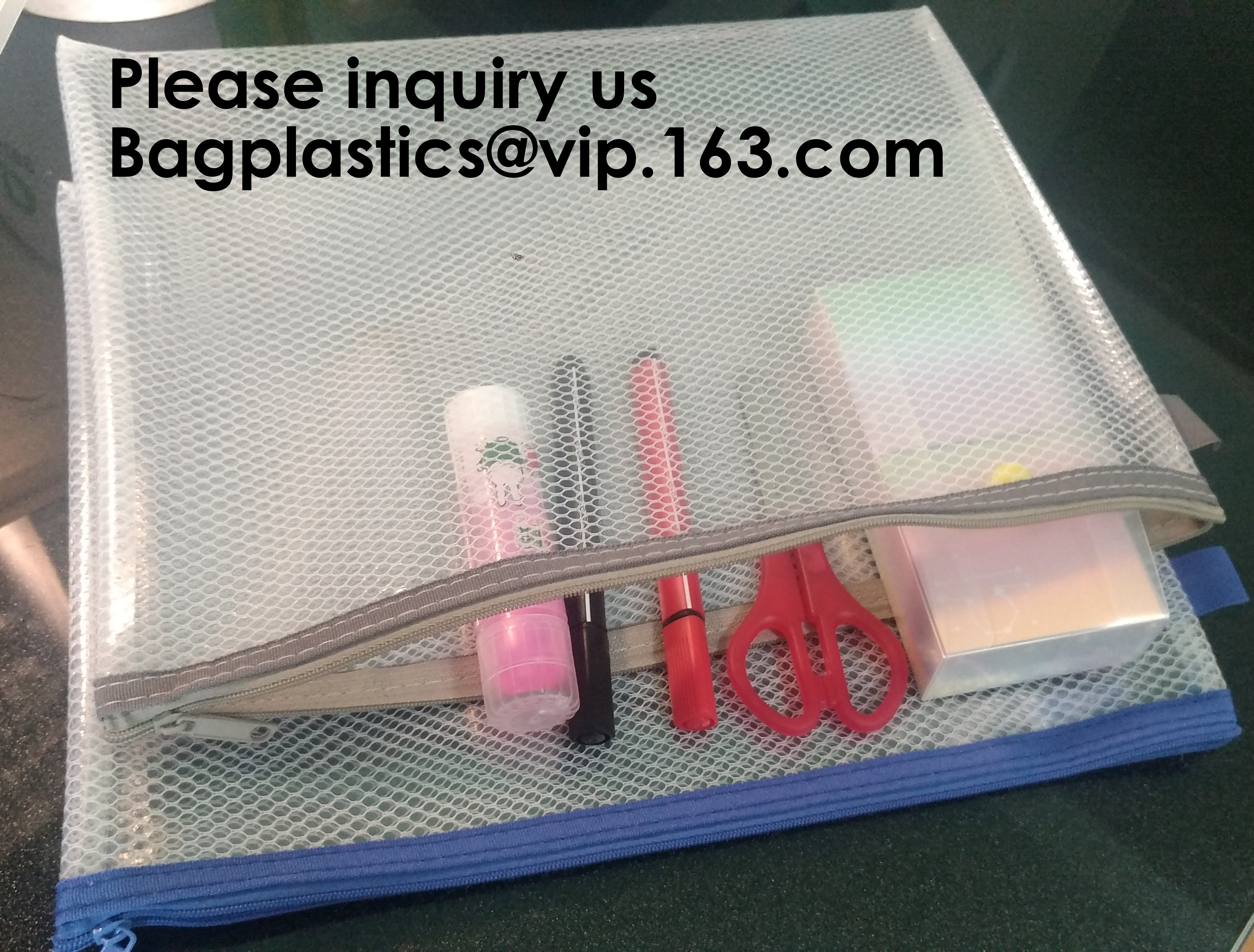 PVC A4/A5/A3 Waterproof Mesh Transparent Zipper File Folder Bag,A4 Double Zipper Mesh File Storage Bag With Color