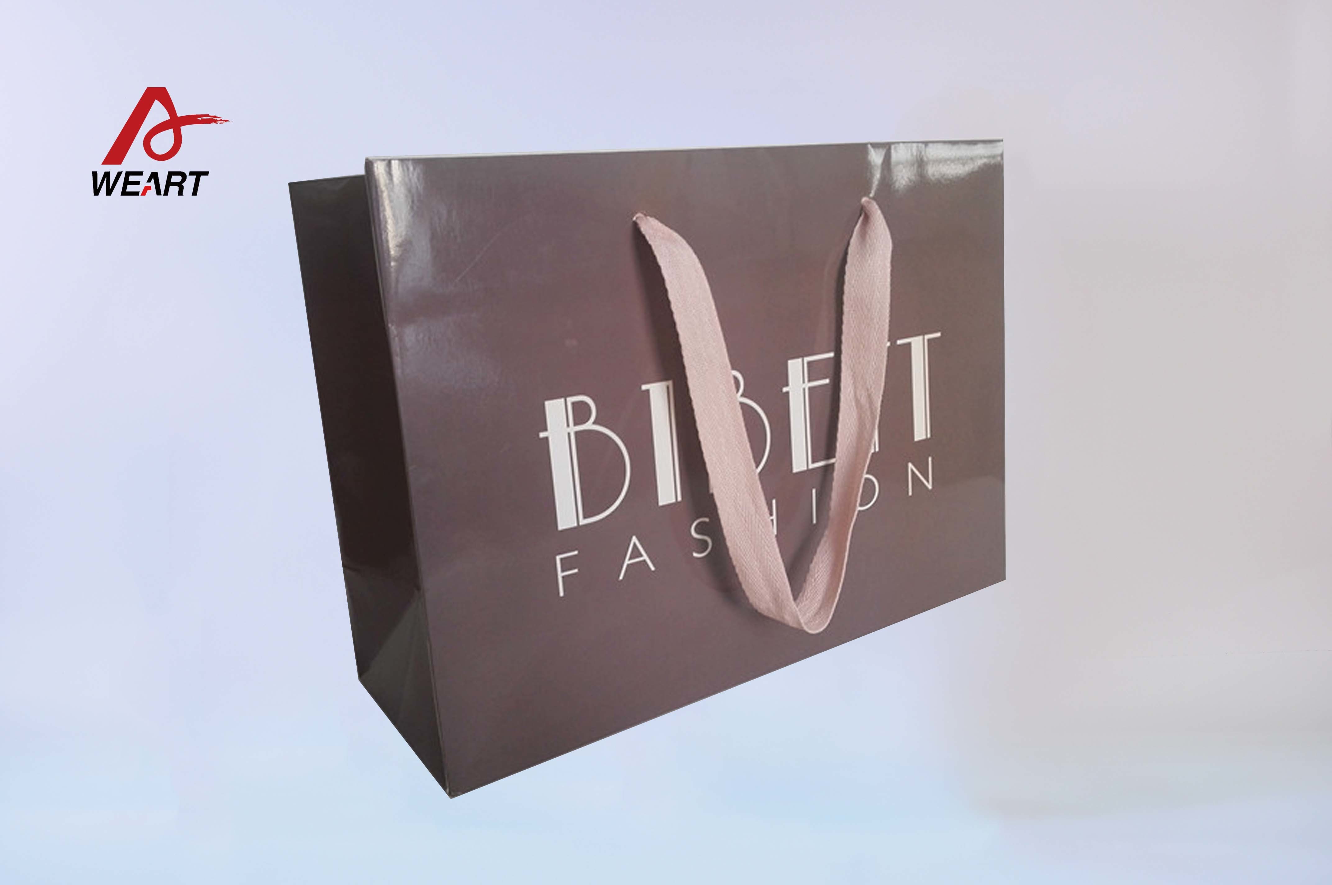 Lavender Color Custom Printed Reusable Shopping Bags With Logo Embossed Pink Handle