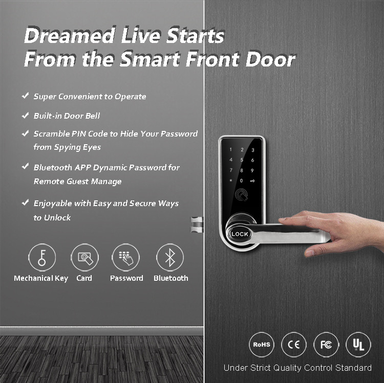 High Security Bluetooth Door Lock Support Digital Password IC Card For Entry Front Door