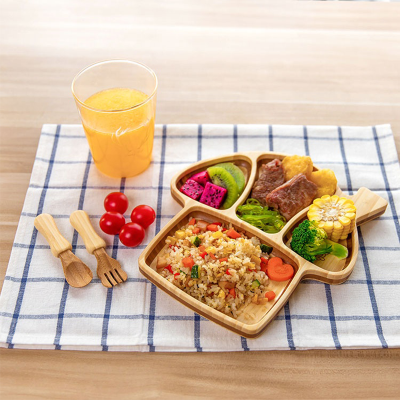 Cartoon Anti-fall Mushroom Shape Baby Bowl Food Bamboo Tray Set for Eco-friendly Meal