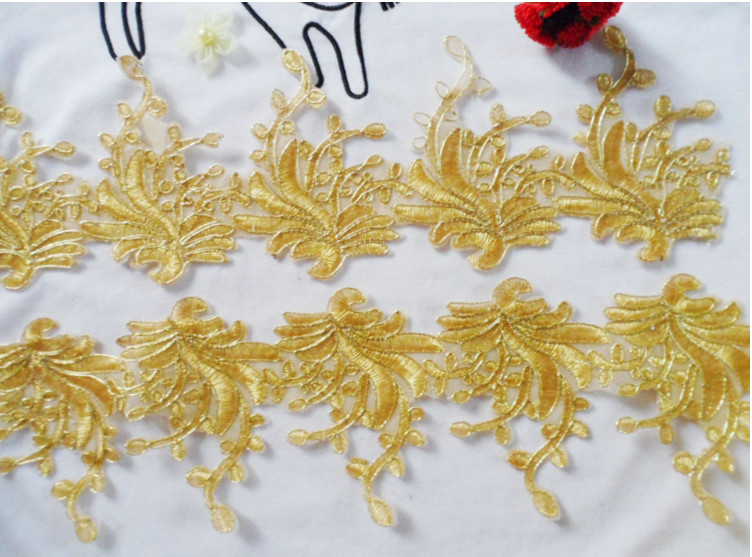 Gold Wire Embrodery Lace Edge with Cord Embroidery Sliver Lace Trim