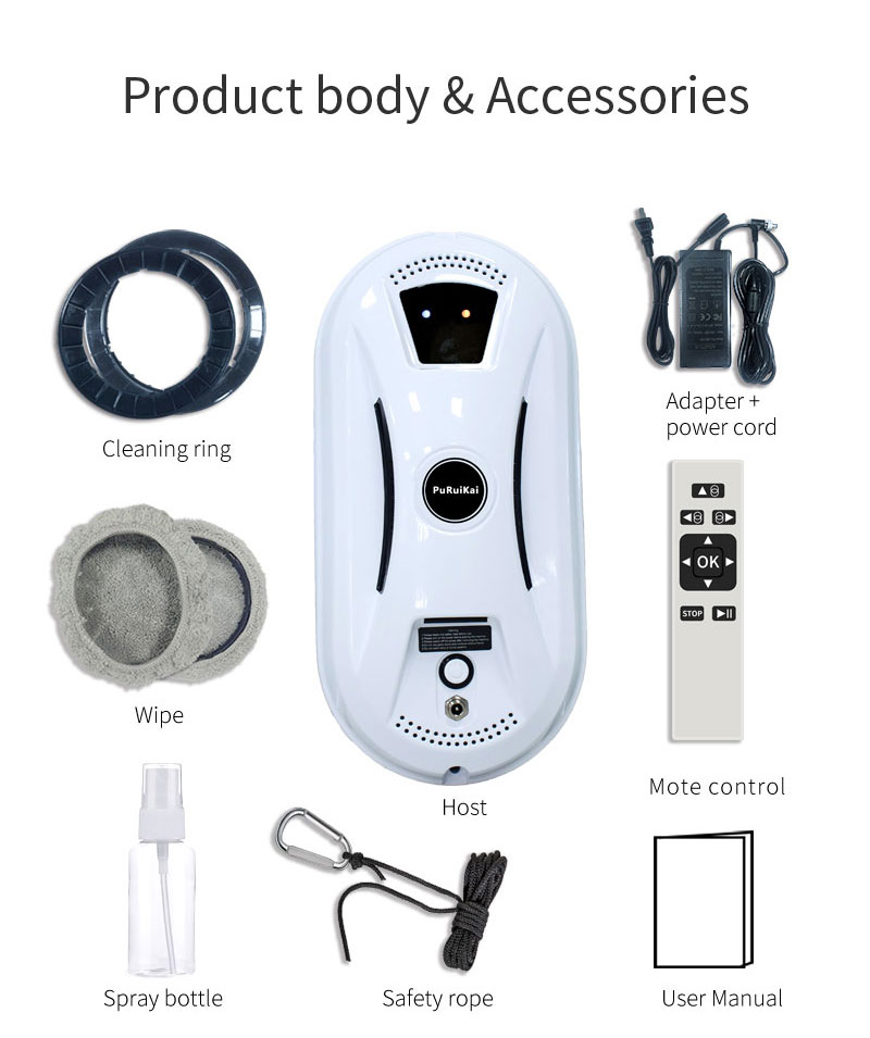 80W Cordless Glass Vacuum Robot Window Cleaner with 2800Pa Suction and Remote Control