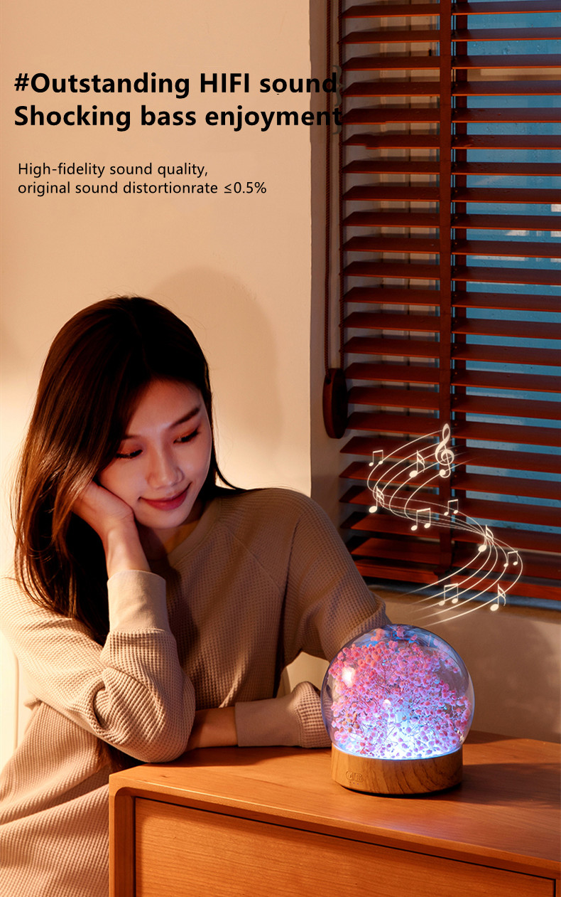 Creative Everlasting Flower Music Night Light Wireless Speaker Colorful Atmosphere Light Home Decoration with Remote Con
