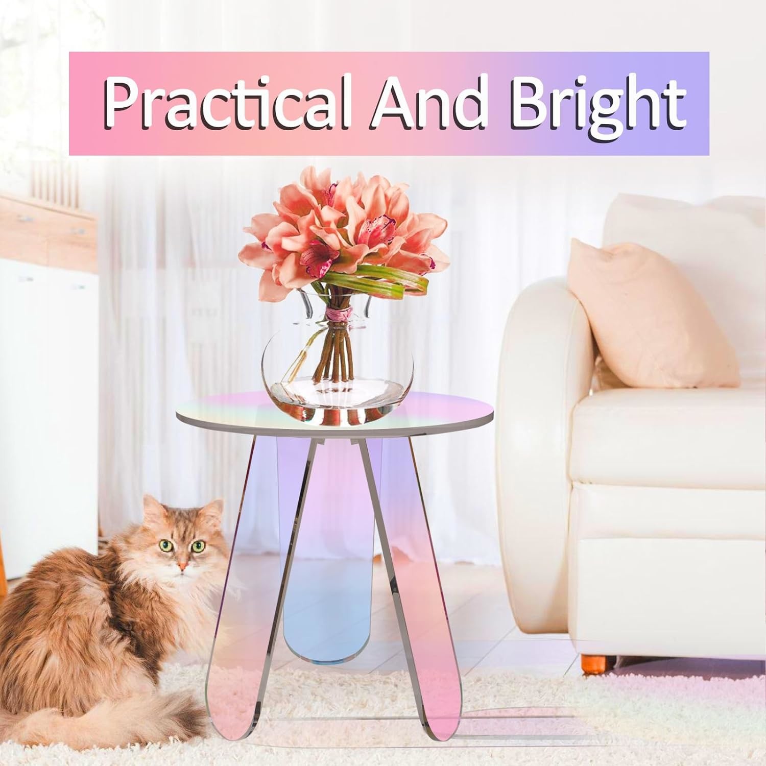 Nordic Colorful Rainbow Custom Acrylic Furniture Acrylic Side Table Round Coffee Table