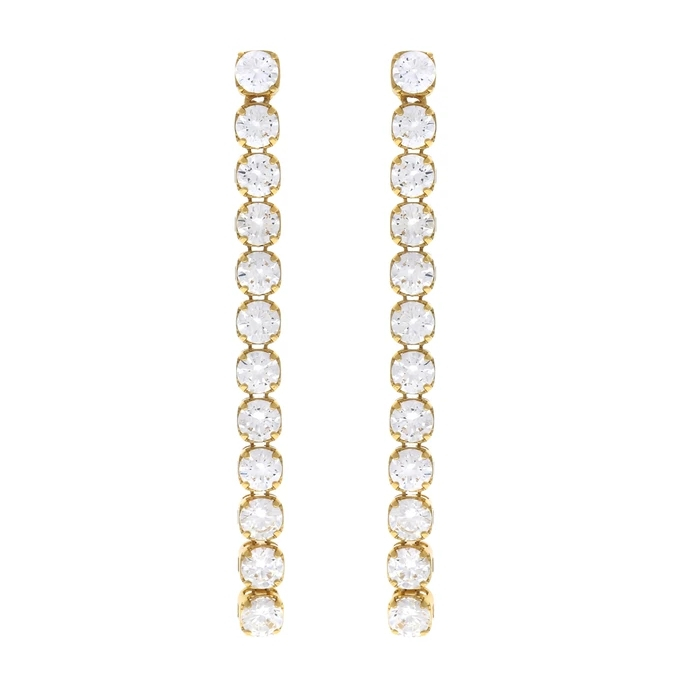 Engagement Occasion Rhodium Plated 925 Sterling Silver Glittery Tennis Chain Drop Earrings