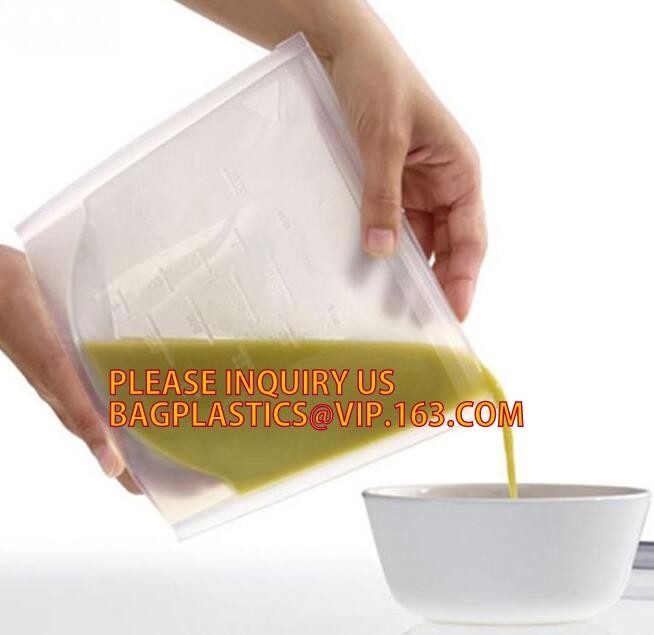 Storage preservation reusable silicone food bag,FDA reusable silicone storage food bag with Zip lockk in microwave bagease