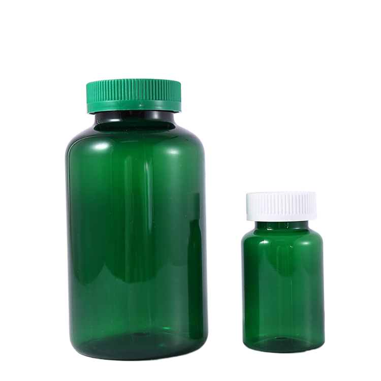 Custom Green PET 150cc 750cc Plastic Jar Medicine Bottle Pill Vitamin Plastic Bottle With CRC Screw Cap Capsule Bottle