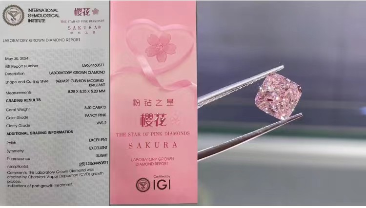 Fancy Sakura Pink Diamond Lab Created Colored Pink Lab Grown Diamond