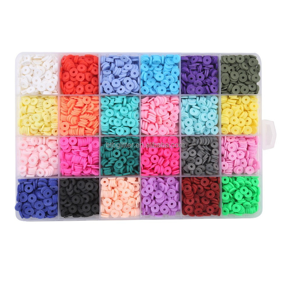 Polymer Clay Beads Flat Round in Round Shape for DIY Jewelry Making Kit Handmade Loops Bracelets Necklace Earring