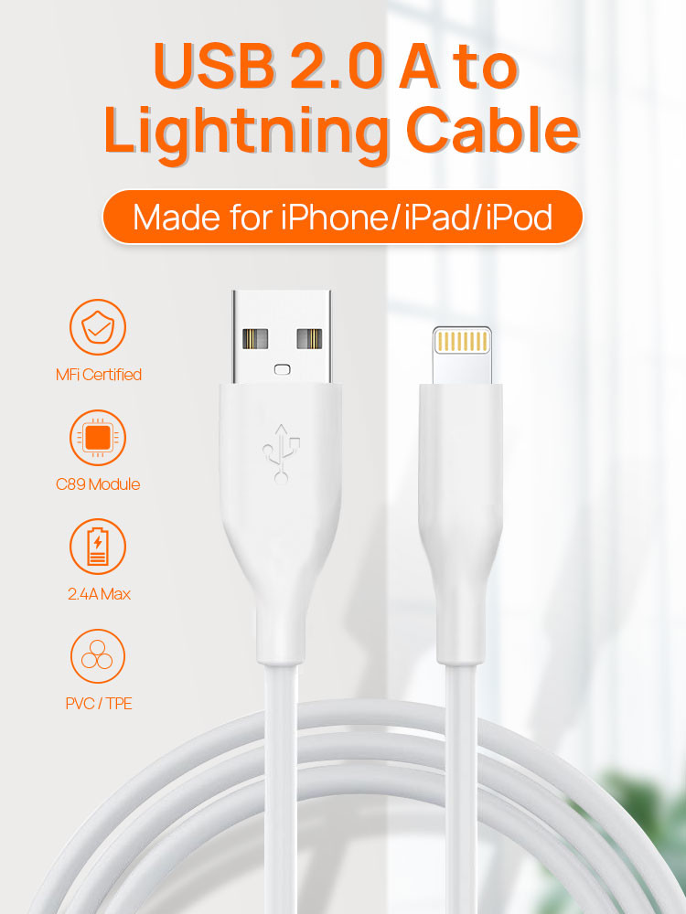 MFI C89 Braided Iphone Cable OD 3.5mm Iphone Lightning Cable 2m