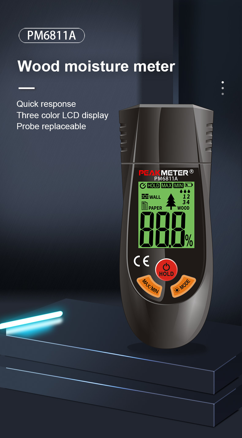 Hand-held Wood Paper Wall Moisture Tester 4 type measurement mode MAX MIN value test Data Hold function