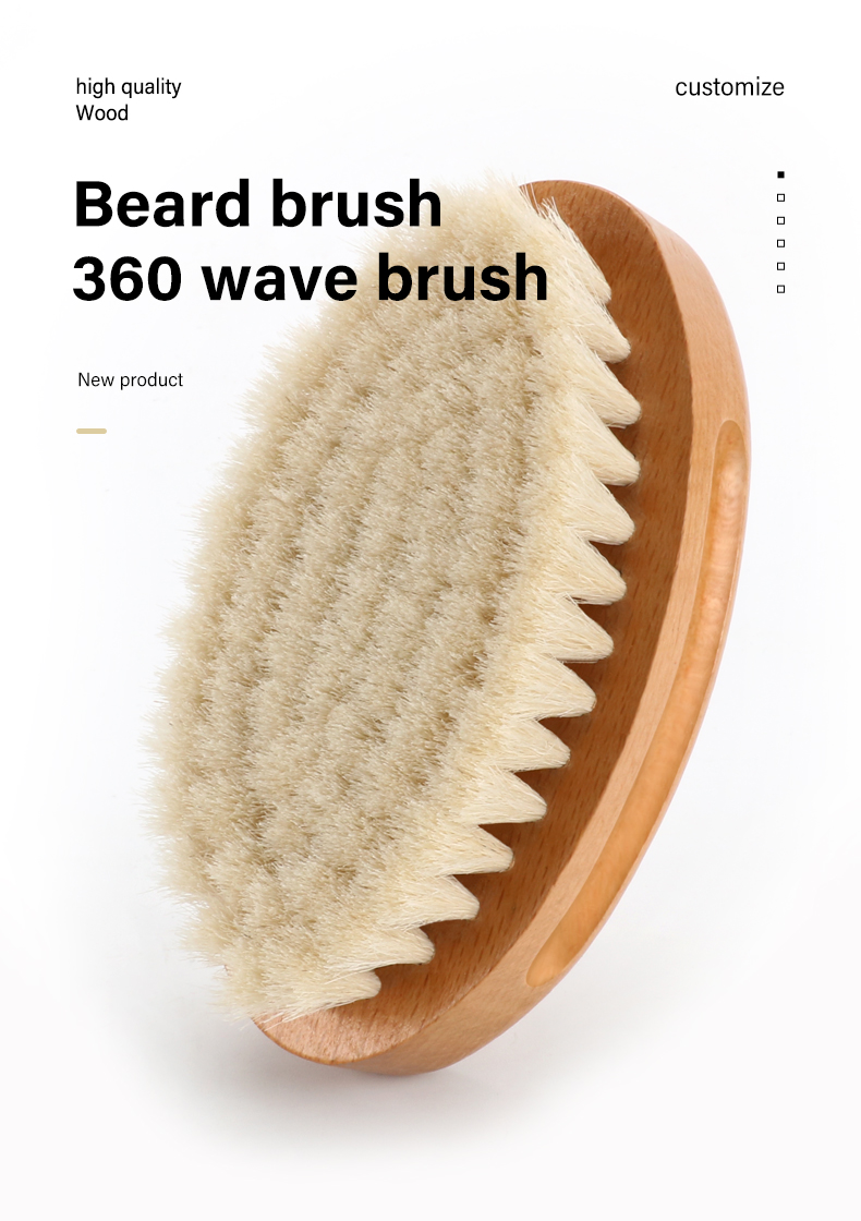 Customized Color 360 Curved Soft Goat Bristle Men Beard Cleaning Brush Laser Customized