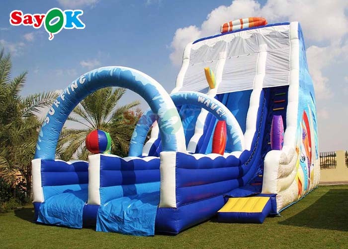 42.7ft Giant Inflatable Water Slides Blue Inflatable Double Beach Lane Slide