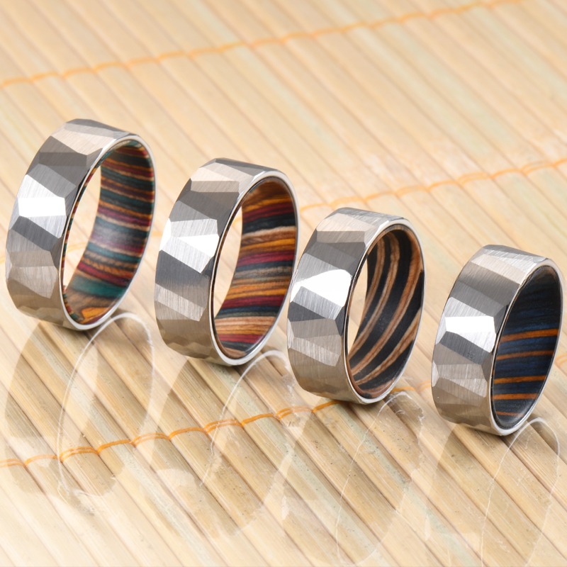 Unisex 8mm Black Rose Wood Inlay Tungsten Ring Classic Faceted Wedding Band for Men Jewelry Main Material Tungsten