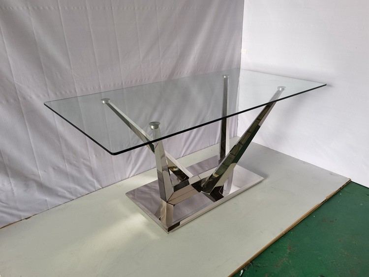 Glass Dining Table With 6 Chairs Stainless Steel Marble Stone Dining Tables