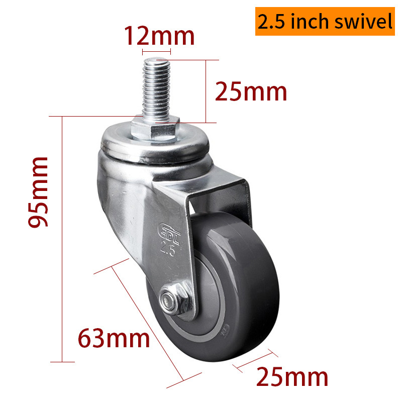 EDL Light Duty Zinc Coating 2.5inch 80kg Threaded TPU Caster by Swivel and Brake type