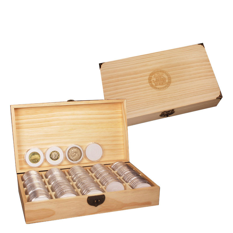 20-46 mm Wooden Coin Holder, 120 Pcs Highly Transparent Coin Capsules with Foam Gasket, Coins Collector Case Holder