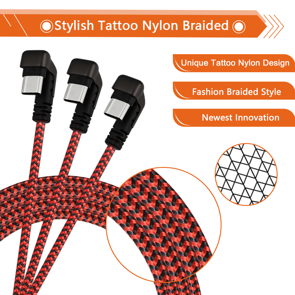 Right Angle USB Type C Cable Fast Charge Data Transfer Sync Nylon Braided