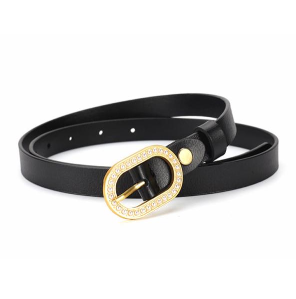 Feather Edge Adjustable Size Fashion Ladies Split Leather Belt Pearl Stone