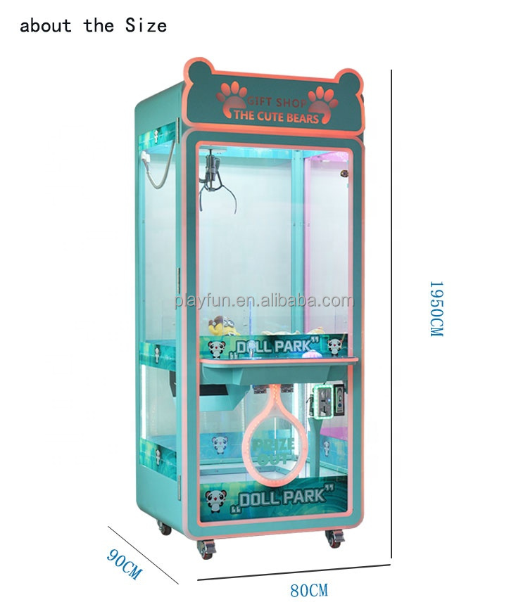 Playfun Coin Operated Games Luxury Full Transparent Doll Park pink Toy Club Candy Claw Crane Game Machine