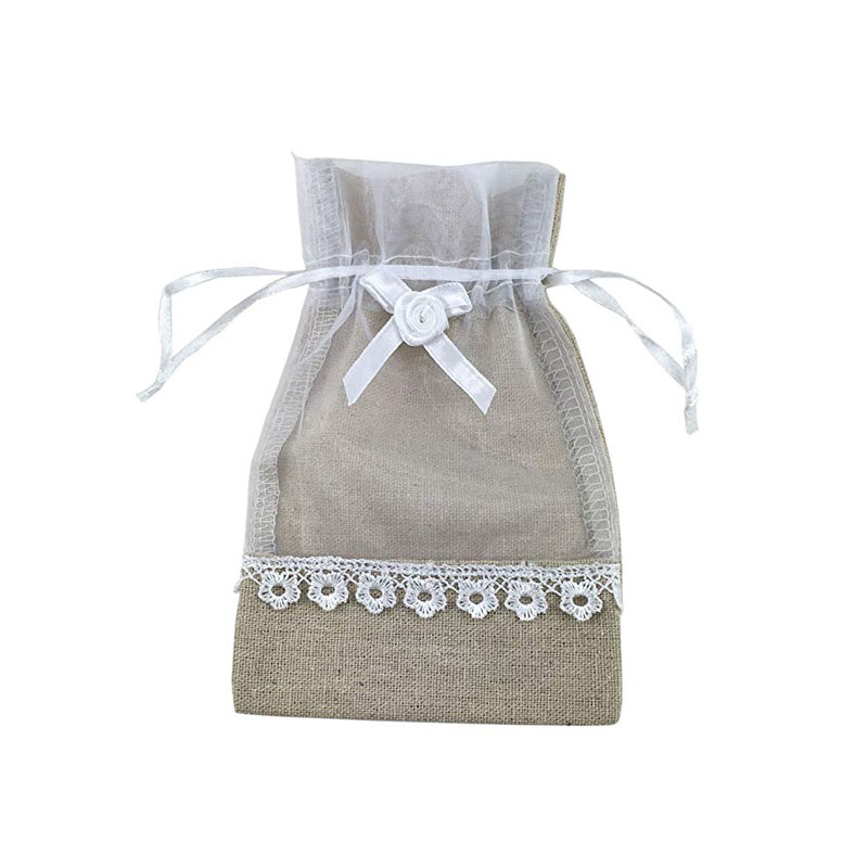 Personalised Favor Linen Pouch Bags Lace Cute Custom For Wedding Party Gift