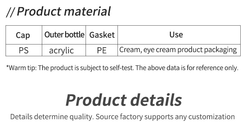 Acrylic Plastic Type 30g 50g Face Cream Jar for Cosmetic Packaging Body Scrub Butter