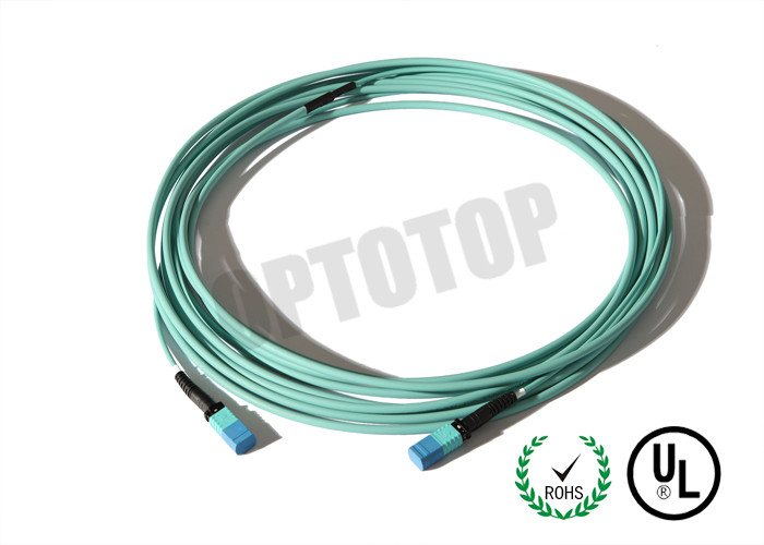 Male / Female MM Aqua MPO Fiber Optic Patch Cord For Communication Systems