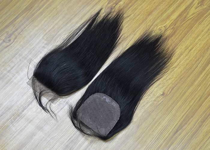 Virgin Human Hair Lace Closure , Full Density Clip In Human Hair Extensions Middle Part Silky Straight