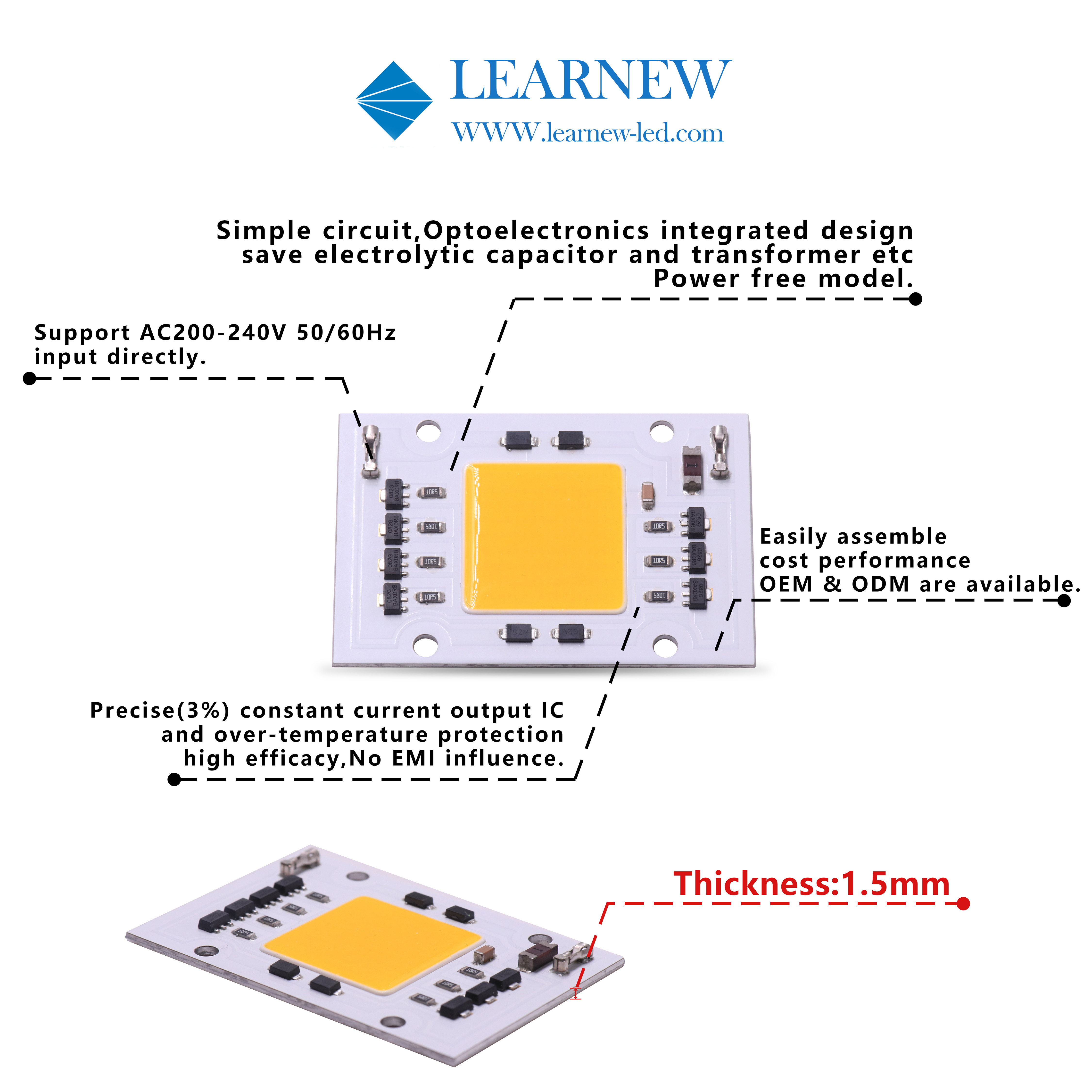 Full Spectrum AC 50w LED COB Chip 200v 240v 4046 AC LED Chip For Grow Light