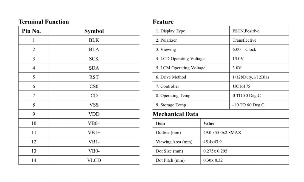 2.4 Inch Cog Graphic LCD Module 128X128 Dots With FSTN Positive UC1617s Controller Apply For Meter And Electrical