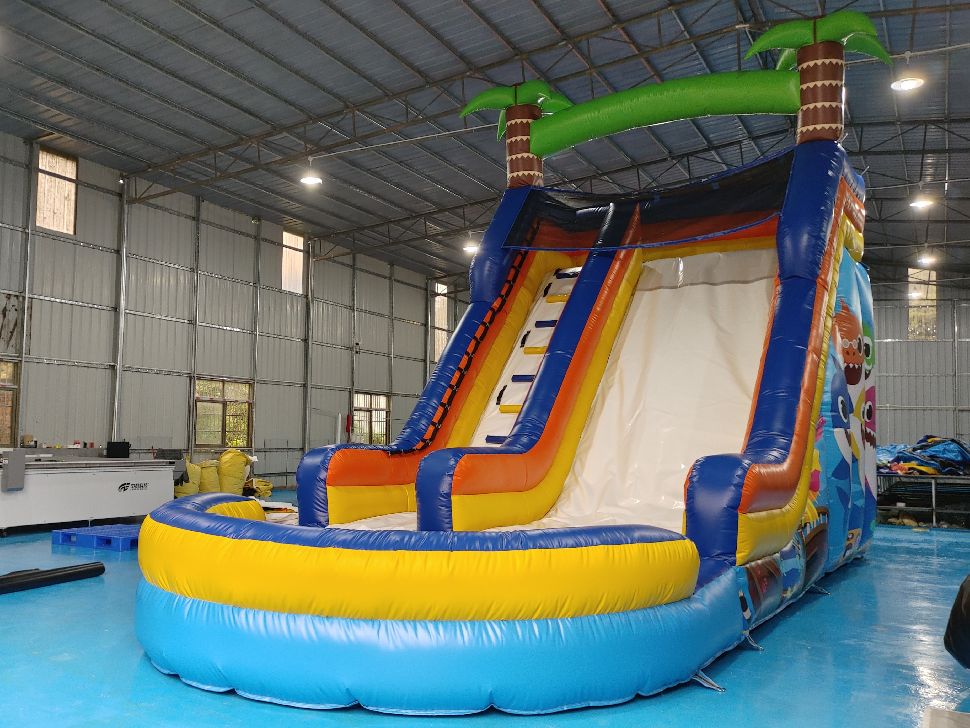 PVC Commercial Inflatable Slides Tropical Palm Shake Baby Theme Inflatable Slide With Pool For Kids And Adults