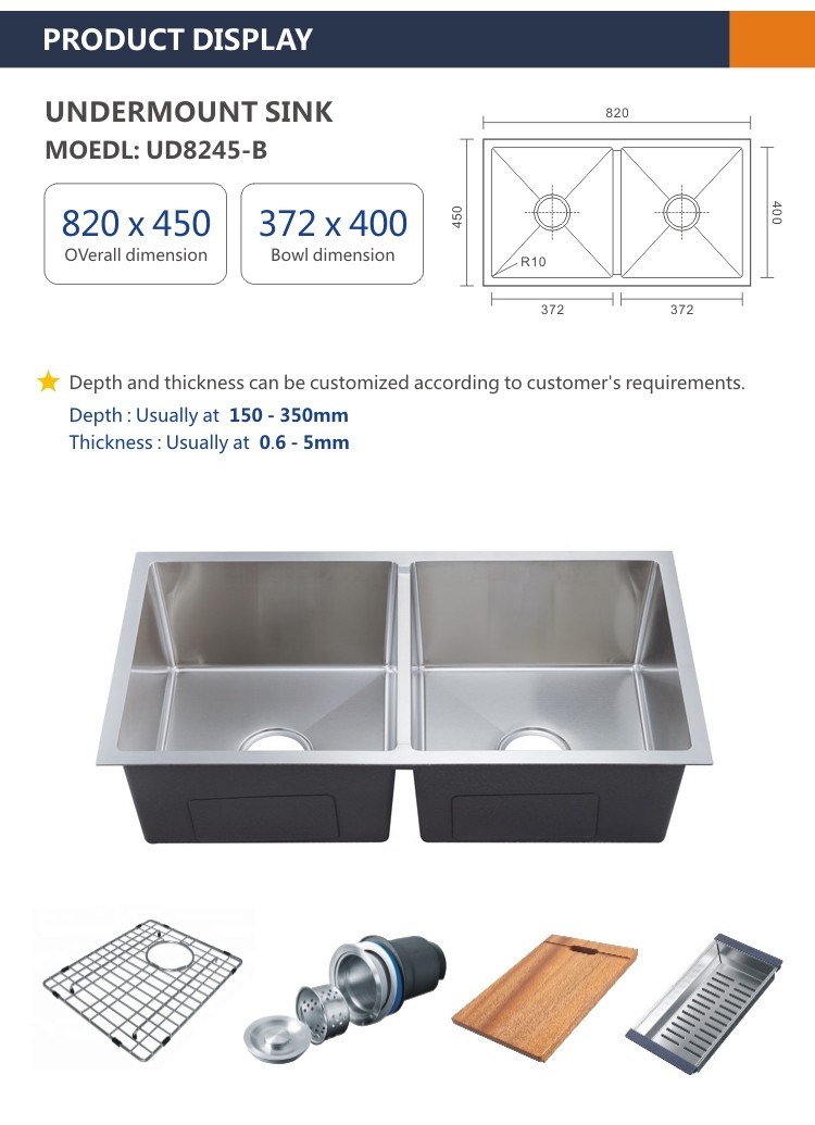 5050 Double Bowl 18 Gauge Stainless Steel Undermount Kitchen Sink