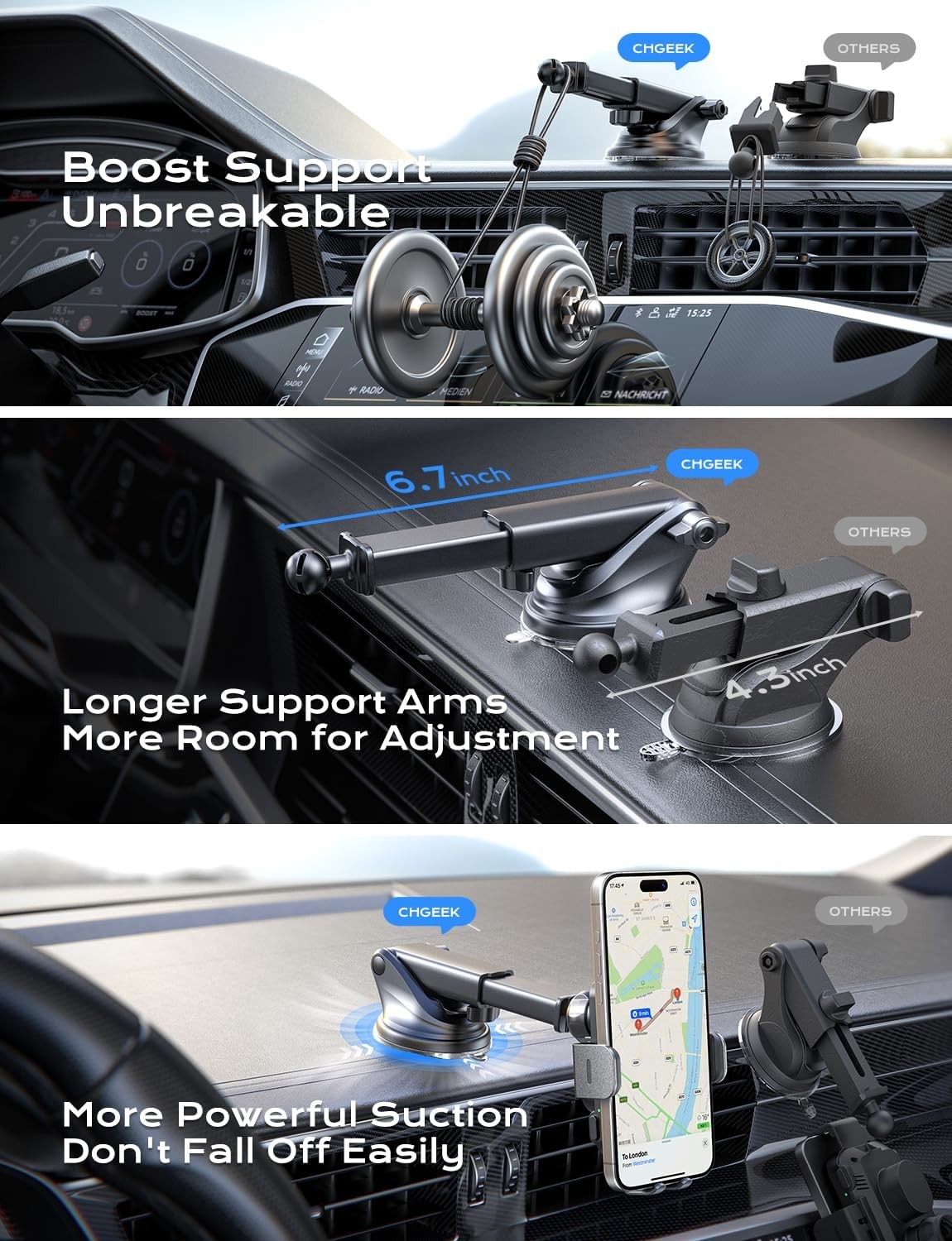 Fast 15W Wireless Car Charger Phone Holder Fireproof For IPhone 15 12 11Max