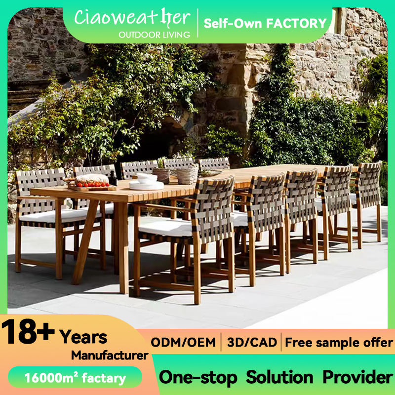 Modern Simple Villa Balcony Garden Patio Outdoor Furniture Teak Solid Wood Set with Waterproof Cushion and Mail Packing N