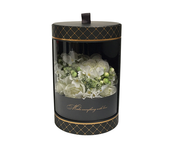 CMYK Printed Cylinder Shape Gold Stamping Logo Pink Flower Packaging Box for Roses