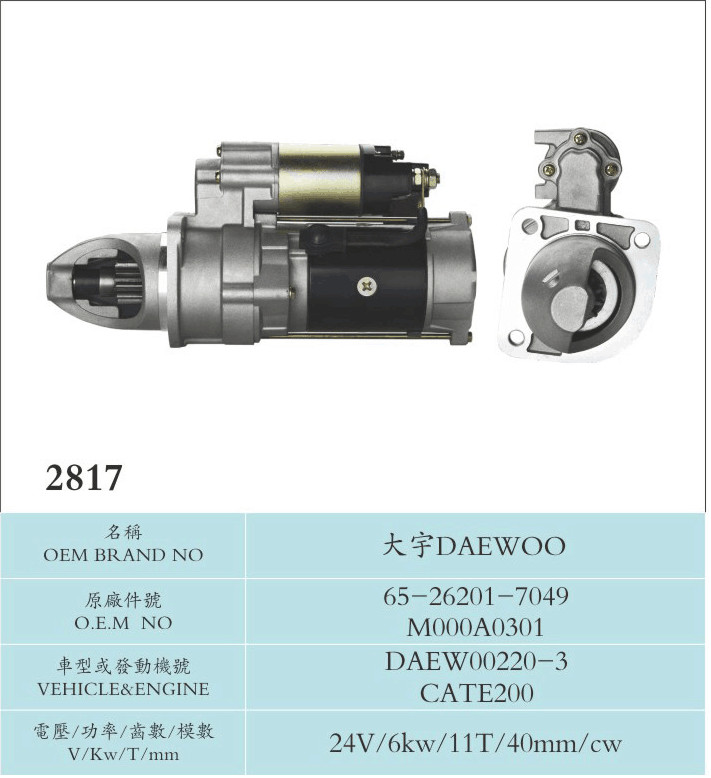 Daewoo 220-3 Diesel Mitsubishi Starter Motor Catepillar 200(65-26201-7049 M000A0301)